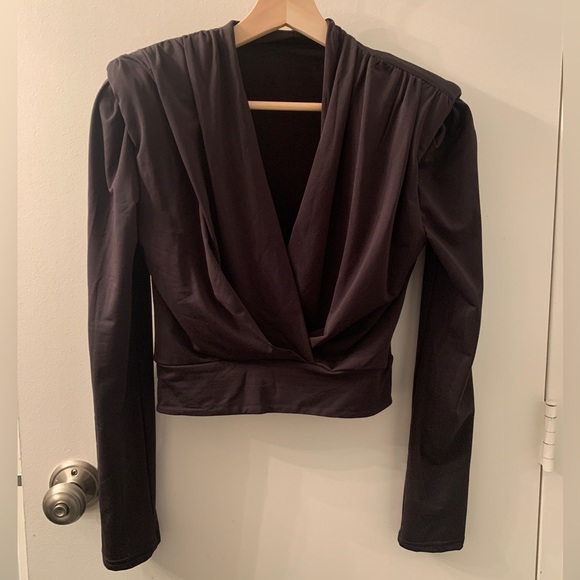 Elegant Black V Neck Long Sleeve Women’s Top - Picture 1 of 3